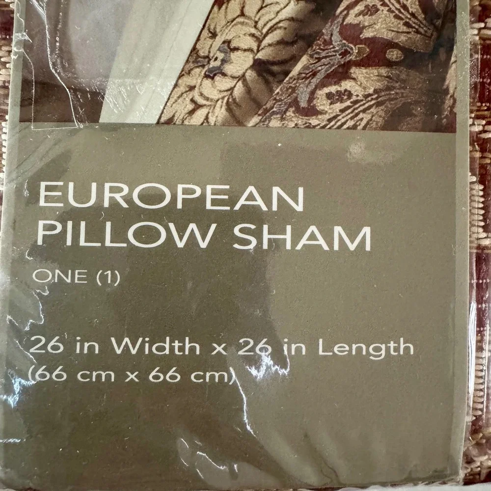 NEW Croscill Arden Red European Pillow Sham 26x26 Woven Jacquard Red Gold